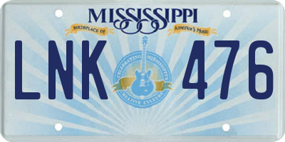 MS license plate LNK476