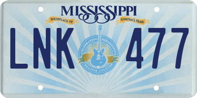 MS license plate LNK477