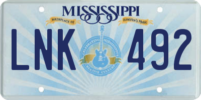 MS license plate LNK492