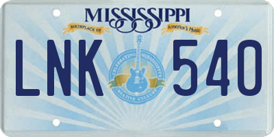 MS license plate LNK540