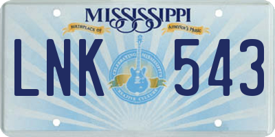 MS license plate LNK543
