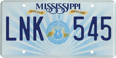 MS license plate LNK545