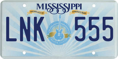 MS license plate LNK555