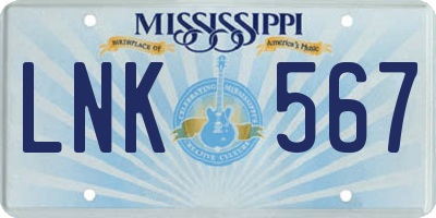 MS license plate LNK567