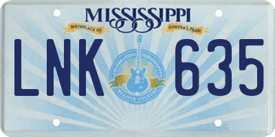 MS license plate LNK635