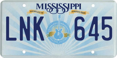 MS license plate LNK645