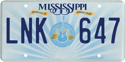 MS license plate LNK647