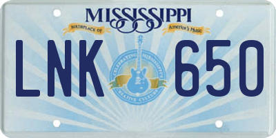 MS license plate LNK650