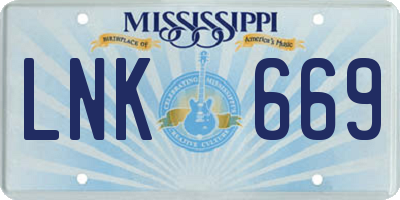 MS license plate LNK669
