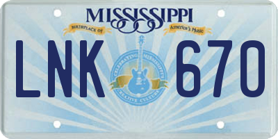 MS license plate LNK670