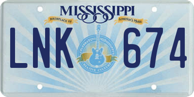 MS license plate LNK674