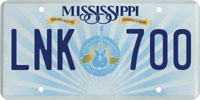 MS license plate LNK700
