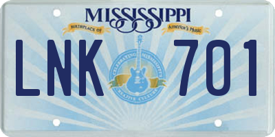 MS license plate LNK701