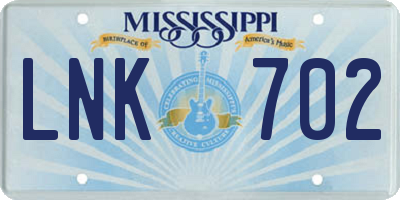 MS license plate LNK702