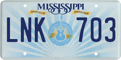 MS license plate LNK703