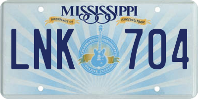 MS license plate LNK704