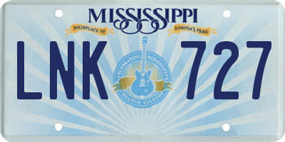 MS license plate LNK727