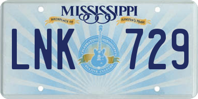 MS license plate LNK729