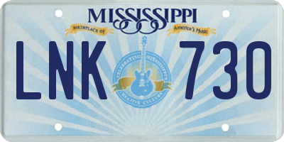 MS license plate LNK730
