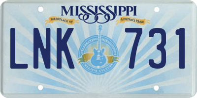 MS license plate LNK731