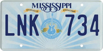 MS license plate LNK734