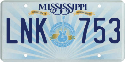MS license plate LNK753