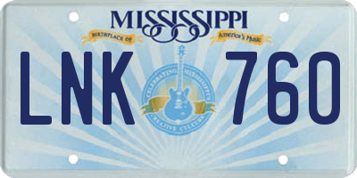MS license plate LNK760