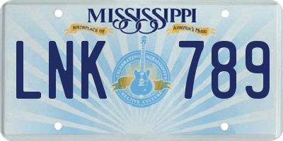 MS license plate LNK789