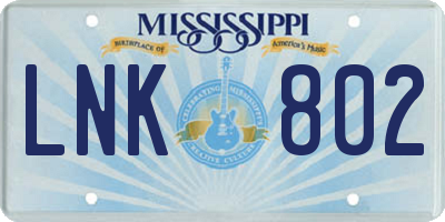 MS license plate LNK802
