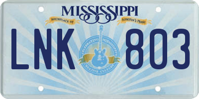 MS license plate LNK803