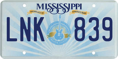 MS license plate LNK839