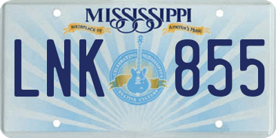 MS license plate LNK855