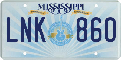 MS license plate LNK860