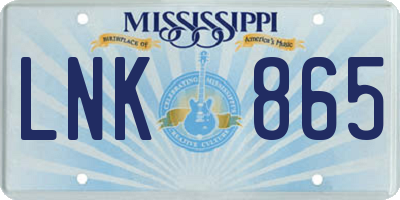 MS license plate LNK865