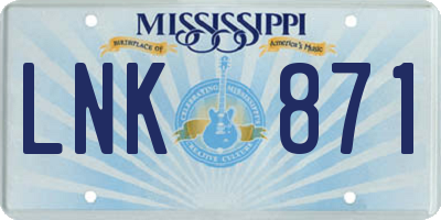 MS license plate LNK871