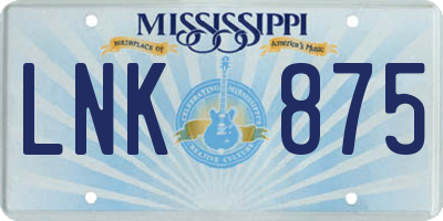 MS license plate LNK875