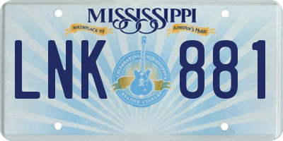MS license plate LNK881