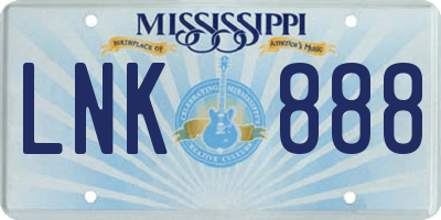 MS license plate LNK888