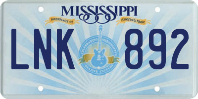 MS license plate LNK892