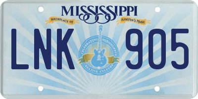 MS license plate LNK905