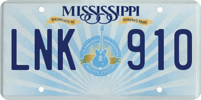 MS license plate LNK910
