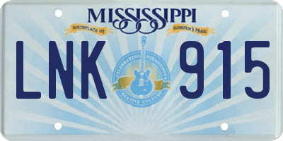 MS license plate LNK915