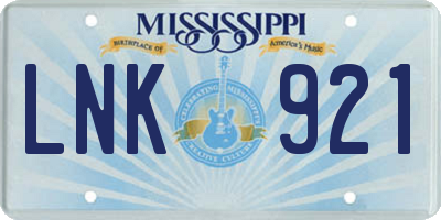 MS license plate LNK921