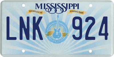 MS license plate LNK924