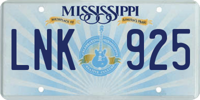 MS license plate LNK925