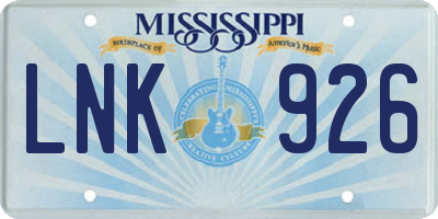 MS license plate LNK926