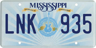 MS license plate LNK935