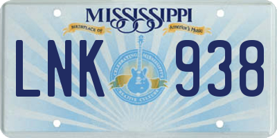 MS license plate LNK938