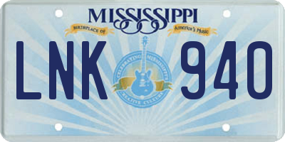 MS license plate LNK940