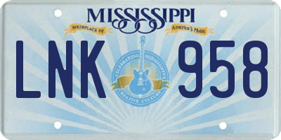 MS license plate LNK958